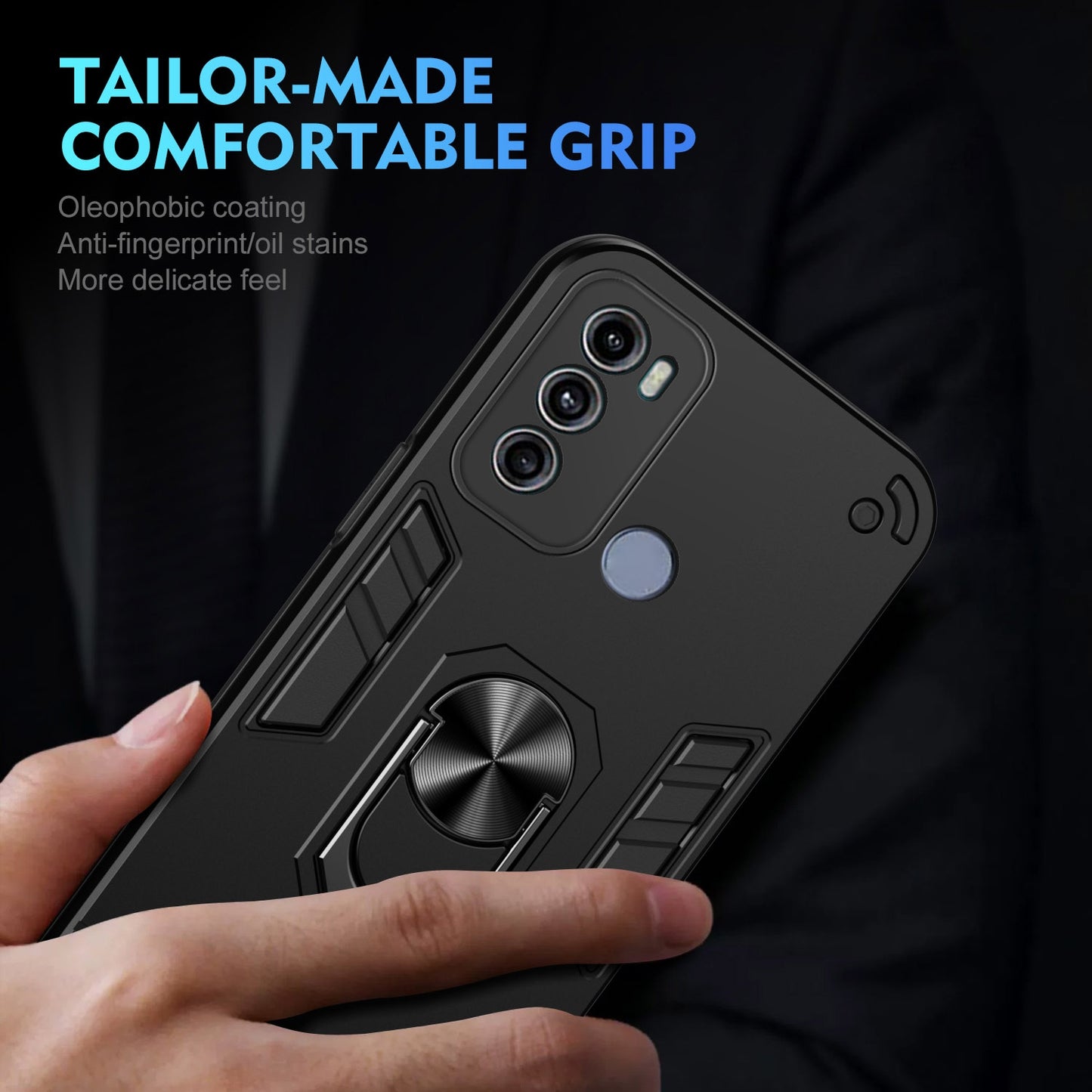 Shockproof Motorola Moto G60 Phone Case with 360° Rotatable Metal Ring Holder, Magnetic Car Mount Stand, Ultra-Thin PC & Silicone Protection Cover