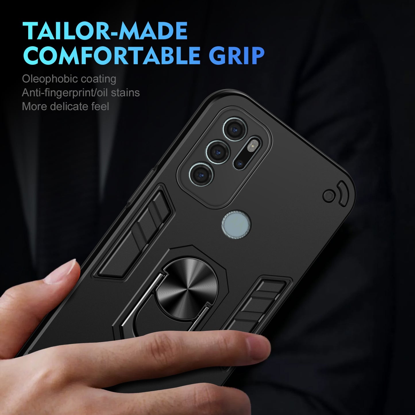 Shockproof Motorola Moto G60s Phone Case with 360° Rotatable Metal Ring Holder, Magnetic Car Mount Stand, Ultra-Thin PC & Silicone Protection Cover