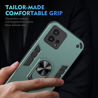 Shockproof Motorola Moto G72 Phone Case with 360° Rotatable Metal Ring Holder, Magnetic Car Mount Stand, Ultra-Thin PC & Silicone Protection Cover