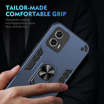 Shockproof Motorola Moto G73 Phone Case with 360° Rotatable Metal Ring Holder, Magnetic Car Mount Stand, Ultra-Thin PC & Silicone Protection Cover