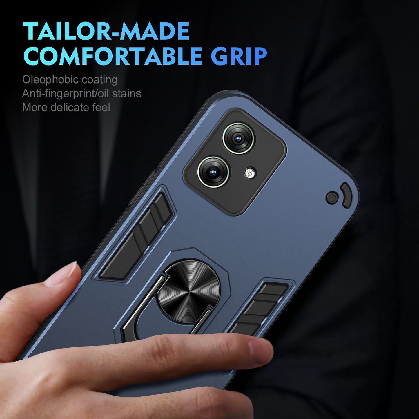 Shockproof Motorola Moto G64 5G Phone Case with 360° Rotatable Metal Ring Holder, Magnetic Car Mount Stand, Ultra-Thin PC & Silicone Protection Cover