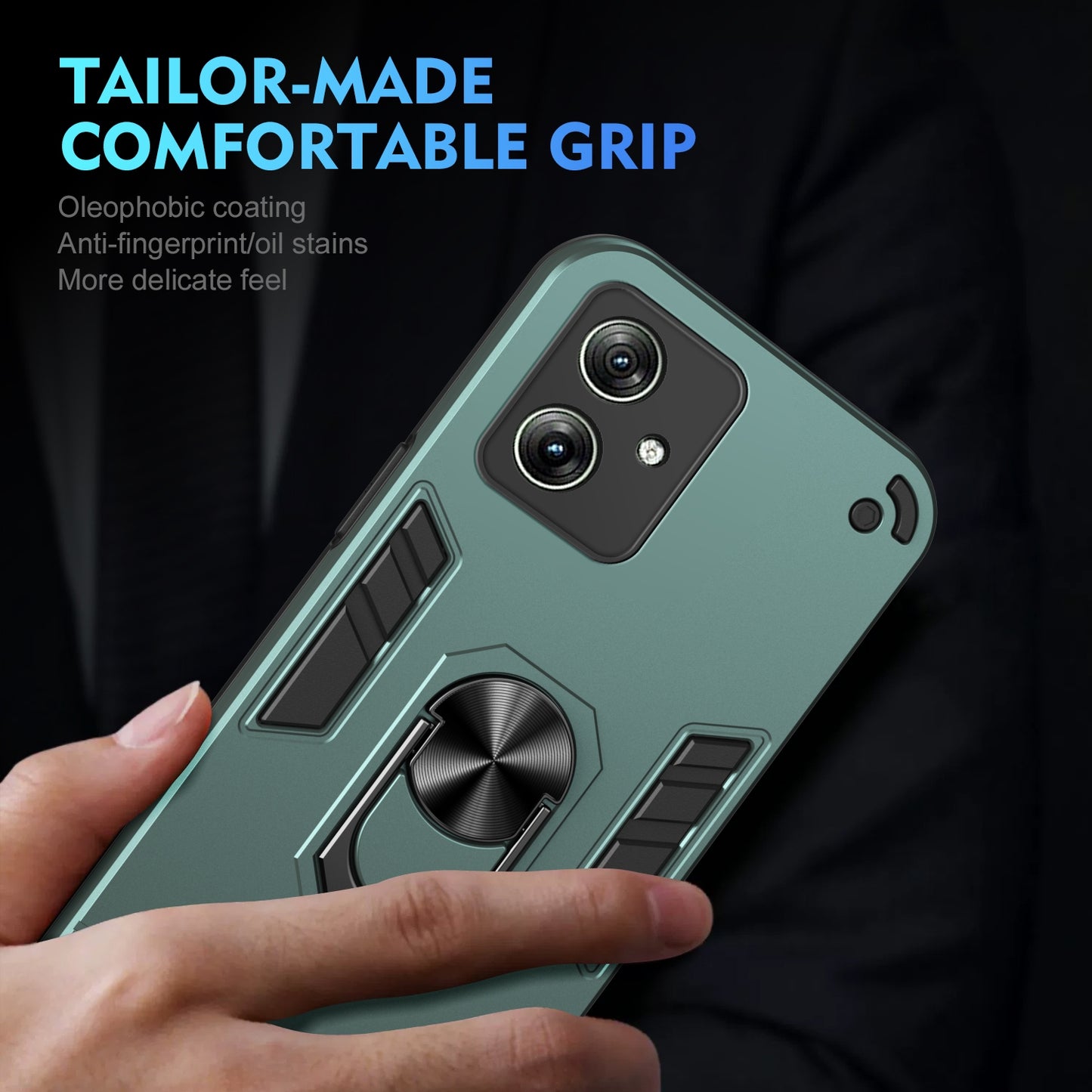 Shockproof Motorola Moto G64 5G Phone Case with 360° Rotatable Metal Ring Holder, Magnetic Car Mount Stand, Ultra-Thin PC & Silicone Protection Cover