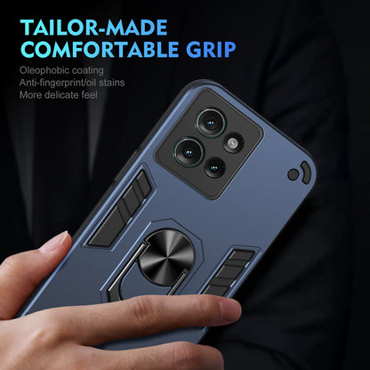 Shockproof Motorola Edge 50 Phone Case with 360° Rotatable Metal Ring Holder, Magnetic Car Mount Stand, Ultra-Thin PC & Silicone Protection Cover