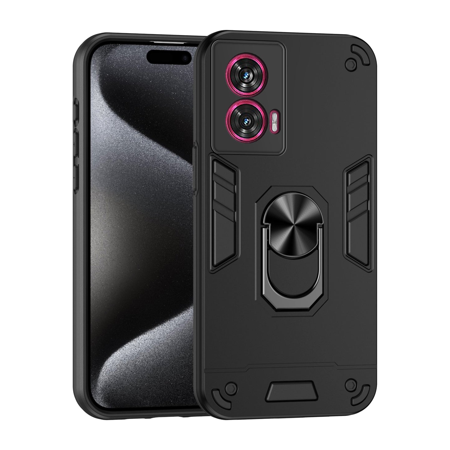Shockproof Motorola Edge 50 Fusion Phone Case with 360° Rotatable Metal Ring Holder, Magnetic Car Mount Stand, Ultra-Thin PC & Silicone Protection Cover