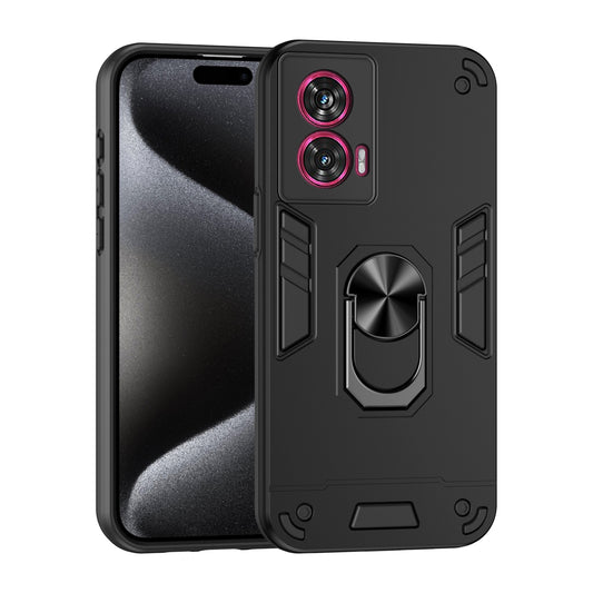 Shockproof Motorola Edge 50 Fusion Phone Case with 360° Rotatable Metal Ring Holder, Magnetic Car Mount Stand, Ultra-Thin PC & Silicone Protection Cover