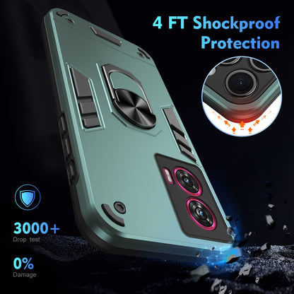 Shockproof Motorola Edge 50 Fusion Phone Case with 360° Rotatable Metal Ring Holder, Magnetic Car Mount Stand, Ultra-Thin PC & Silicone Protection Cover