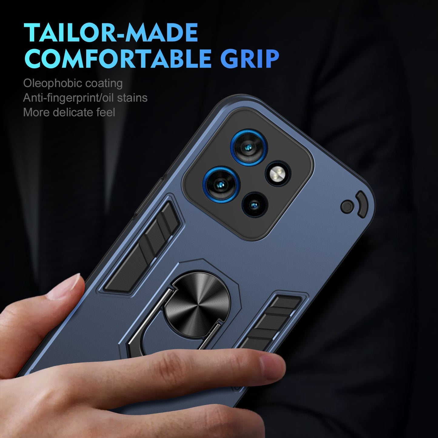 Shockproof Motorola Edge 50 Neo Phone Case with 360° Rotatable Metal Ring Holder, Magnetic Car Mount Stand, Ultra-Thin PC & Silicone Protection Cover