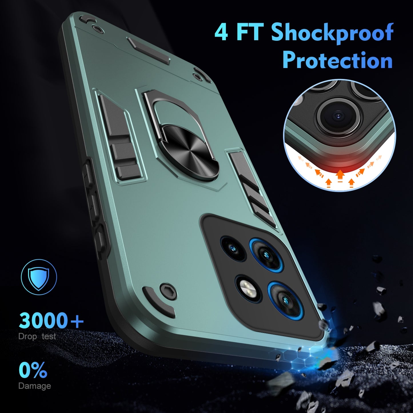 Shockproof Motorola Edge 50 Neo Phone Case with 360° Rotatable Metal Ring Holder, Magnetic Car Mount Stand, Ultra-Thin PC & Silicone Protection Cover