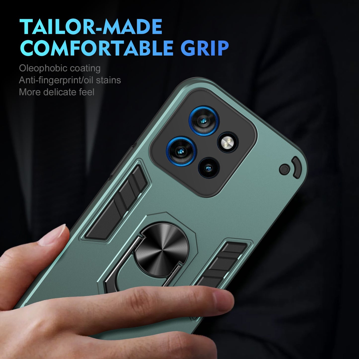 Shockproof Motorola Edge 50 Neo Phone Case with 360° Rotatable Metal Ring Holder, Magnetic Car Mount Stand, Ultra-Thin PC & Silicone Protection Cover