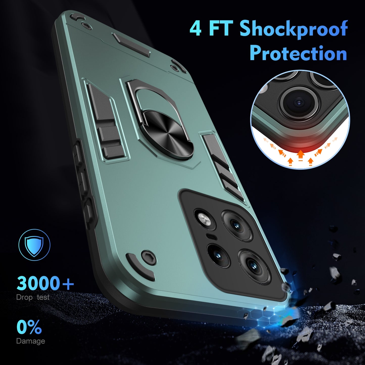 Shockproof Motorola Edge 50 Pro Phone Case with 360° Rotatable Metal Ring Holder, Magnetic Car Mount Stand, Ultra-Thin PC & Silicone Protection Cover