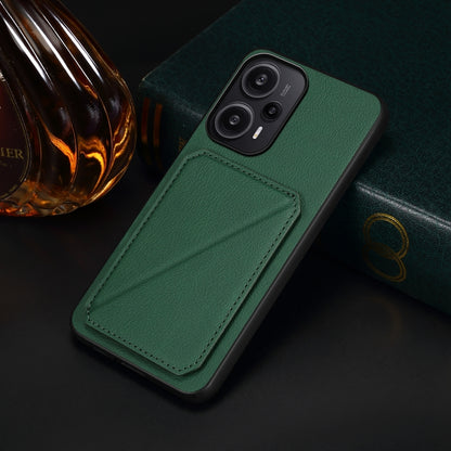 Xiaomi Poco F5 Calf Texture Leather Case with Dual Card Slots and Stand Function