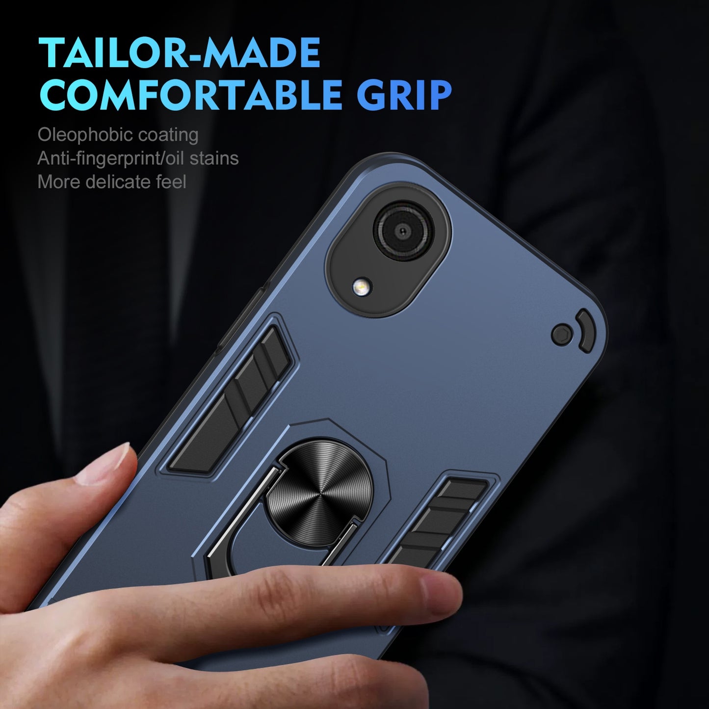 Shockproof Samsung Galaxy A03 Core Phone Case with 360° Rotatable Metal Ring Holder, Magnetic Car Mount Stand, Ultra-Thin PC & Silicone Protection Cover