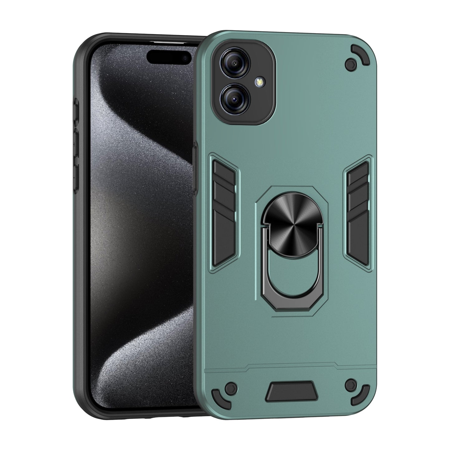 Shockproof Samsung Galaxy A04e Phone Case with 360° Rotatable Metal Ring Holder, Magnetic Car Mount Stand, Ultra-Thin PC & Silicone Protection Cover