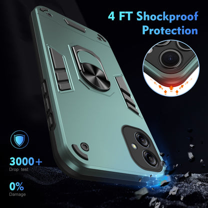 Shockproof Samsung Galaxy A04e Phone Case with 360° Rotatable Metal Ring Holder, Magnetic Car Mount Stand, Ultra-Thin PC & Silicone Protection Cover
