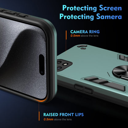 Shockproof Samsung Galaxy A22 5G Phone Case with 360° Rotatable Metal Ring Holder, Magnetic Car Mount Stand, Ultra-Thin PC & Silicone Protection Cover