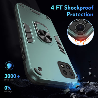 Shockproof Samsung Galaxy A22 5G Phone Case with 360° Rotatable Metal Ring Holder, Magnetic Car Mount Stand, Ultra-Thin PC & Silicone Protection Cover