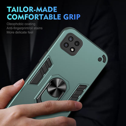 Shockproof Samsung Galaxy A22 5G Phone Case with 360° Rotatable Metal Ring Holder, Magnetic Car Mount Stand, Ultra-Thin PC & Silicone Protection Cover