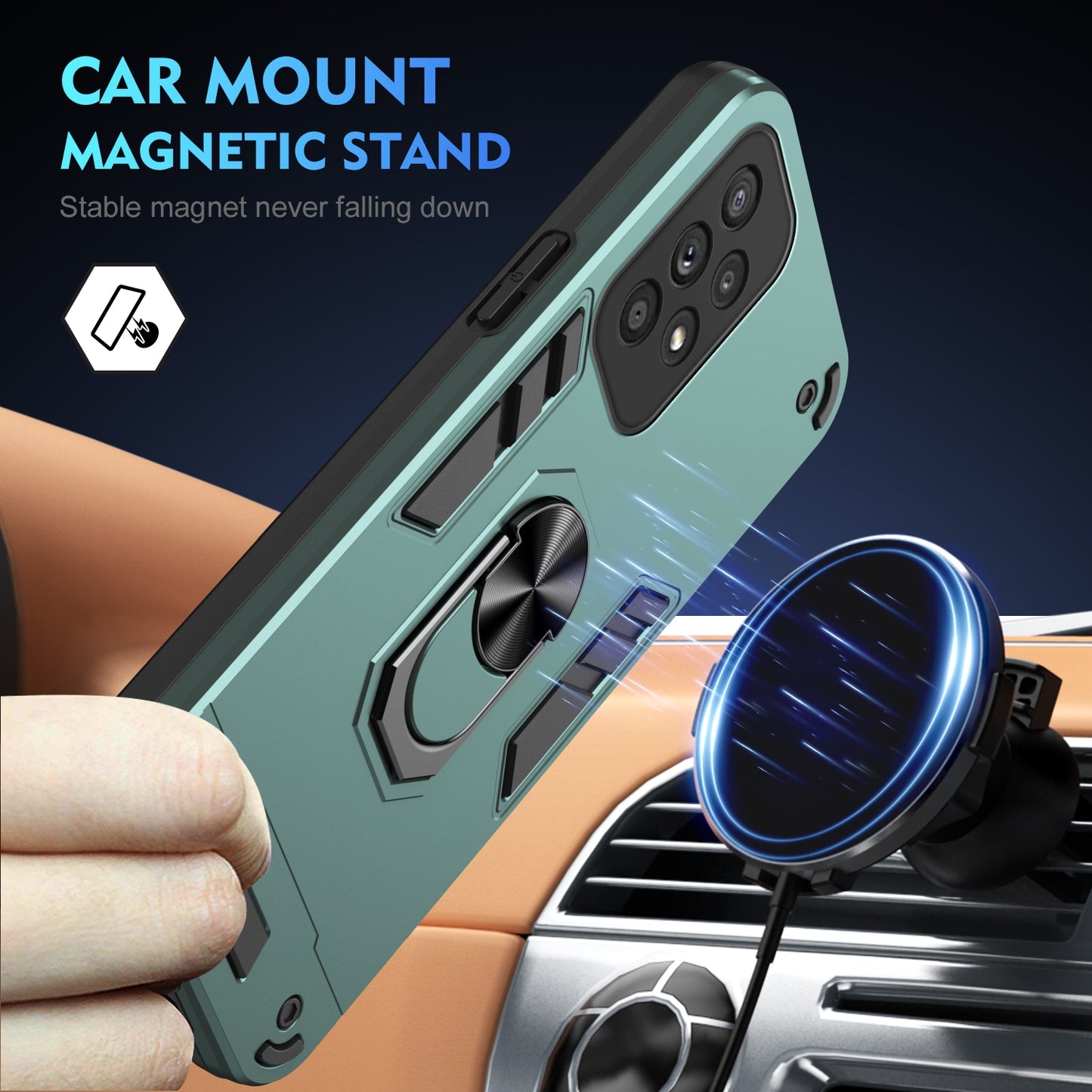 Shockproof Samsung Galaxy A33 5G Phone Case with 360° Rotatable Metal Ring Holder, Magnetic Car Mount Stand, Ultra-Thin PC & Silicone Protection Cover