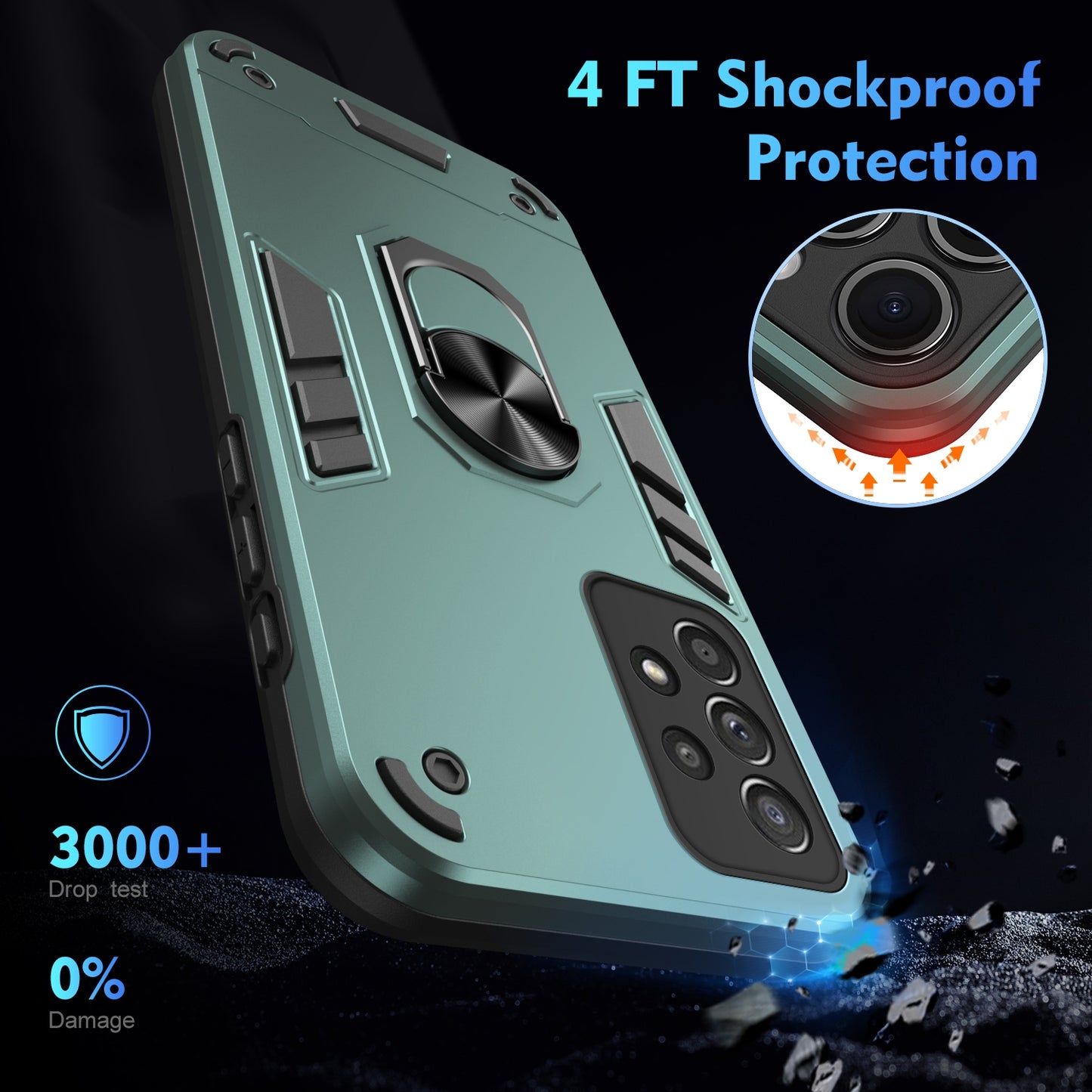 Shockproof Samsung Galaxy A52 5G Phone Case with 360° Rotatable Metal Ring Holder, Magnetic Car Mount Stand, Ultra-Thin PC & Silicone Protection Cover