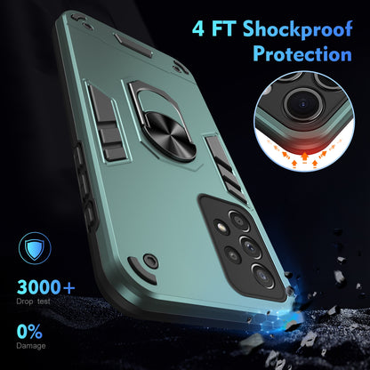 Shockproof Samsung Galaxy A52 5G Phone Case with 360° Rotatable Metal Ring Holder, Magnetic Car Mount Stand, Ultra-Thin PC & Silicone Protection Cover