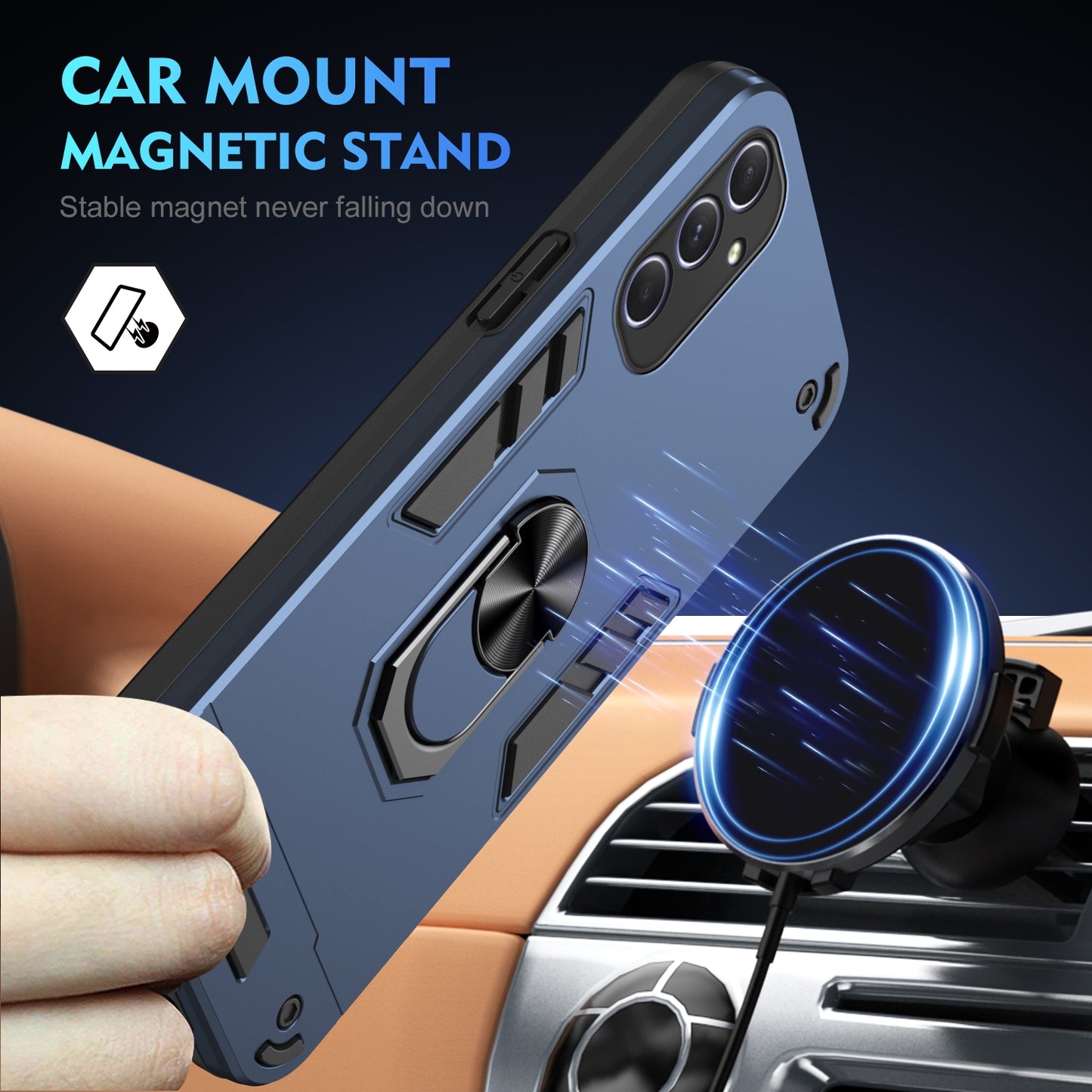 Shockproof Samsung Galaxy A54 5G Phone Case with 360° Rotatable Metal Ring Holder, Magnetic Car Mount Stand, Ultra-Thin PC & Silicone Protection Cover