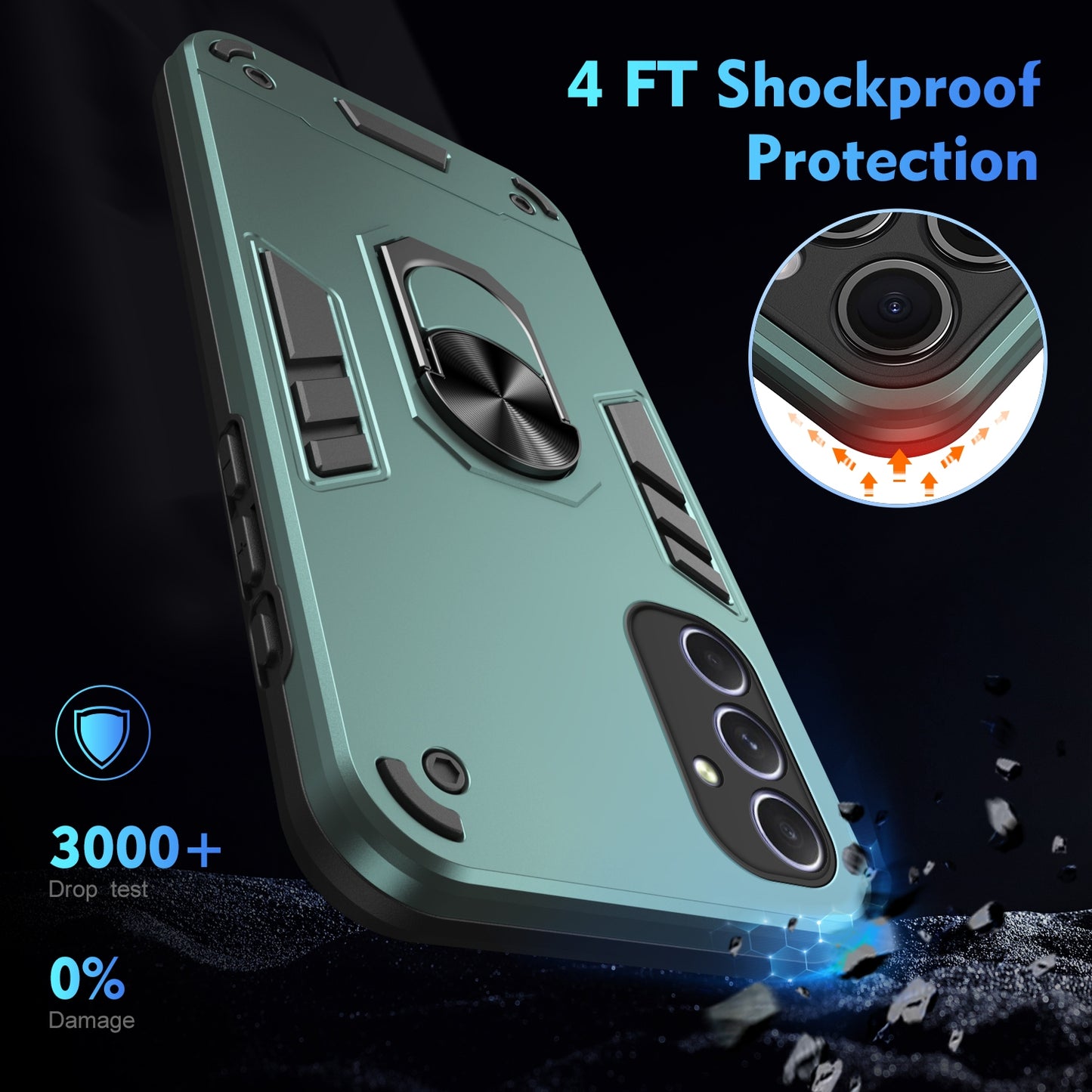 Shockproof Samsung Galaxy A54 5G Phone Case with 360° Rotatable Metal Ring Holder, Magnetic Car Mount Stand, Ultra-Thin PC & Silicone Protection Cover