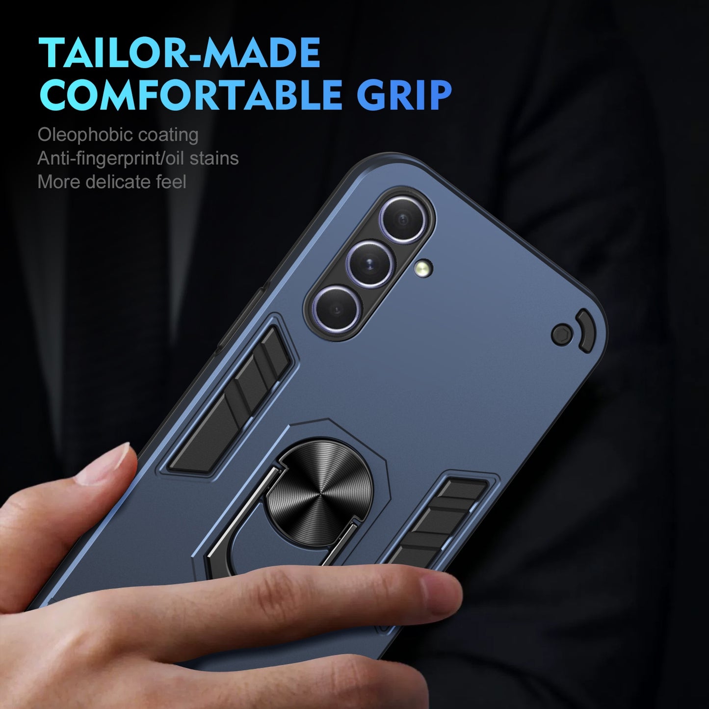 Shockproof Samsung Galaxy A55 Phone Case with 360° Rotatable Metal Ring Holder, Magnetic Car Mount Stand, Ultra-Thin PC & Silicone Protection Cover