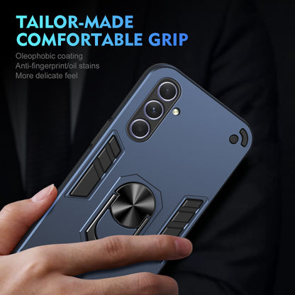 Shockproof Samsung Galaxy A55 Phone Case with 360° Rotatable Metal Ring Holder, Magnetic Car Mount Stand, Ultra-Thin PC & Silicone Protection Cover