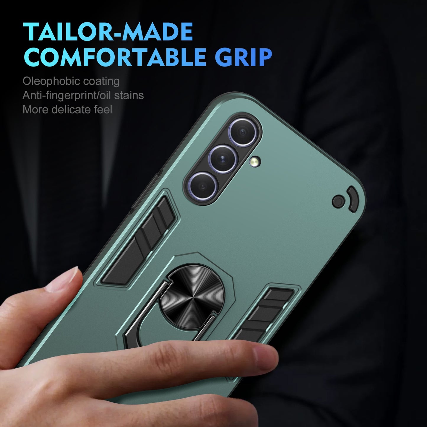 Shockproof Samsung Galaxy A55 Phone Case with 360° Rotatable Metal Ring Holder, Magnetic Car Mount Stand, Ultra-Thin PC & Silicone Protection Cover