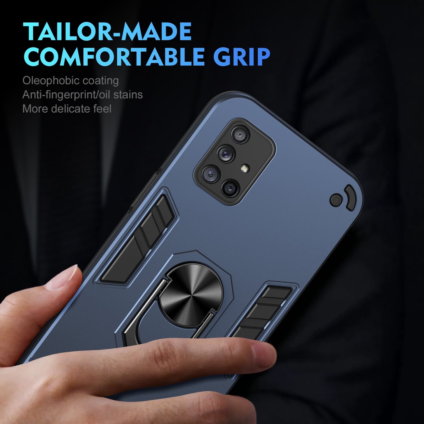 Shockproof Samsung Galaxy A71 4G Phone Case with 360° Rotatable Metal Ring Holder, Magnetic Car Mount Stand, Ultra-Thin PC & Silicone Protection Cover