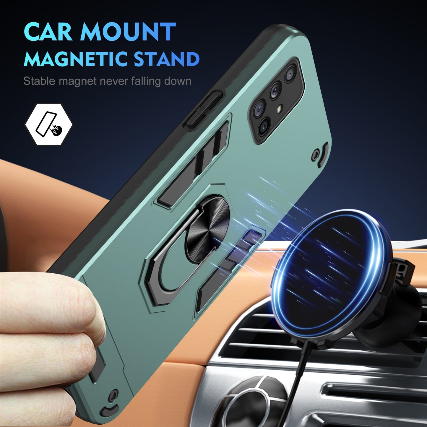 Shockproof Samsung Galaxy A71 4G Phone Case with 360° Rotatable Metal Ring Holder, Magnetic Car Mount Stand, Ultra-Thin PC & Silicone Protection Cover