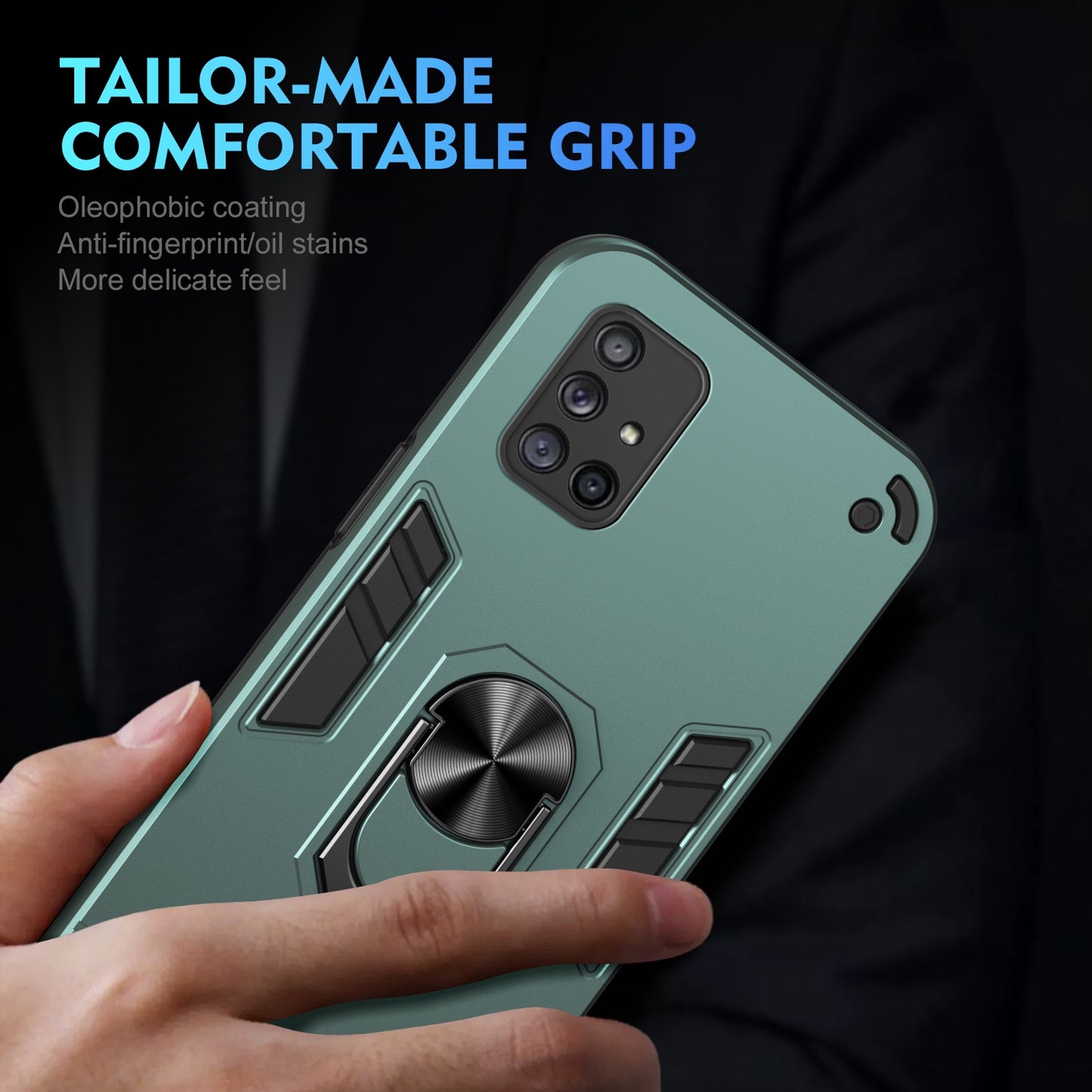 Shockproof Samsung Galaxy A71 4G Phone Case with 360° Rotatable Metal Ring Holder, Magnetic Car Mount Stand, Ultra-Thin PC & Silicone Protection Cover