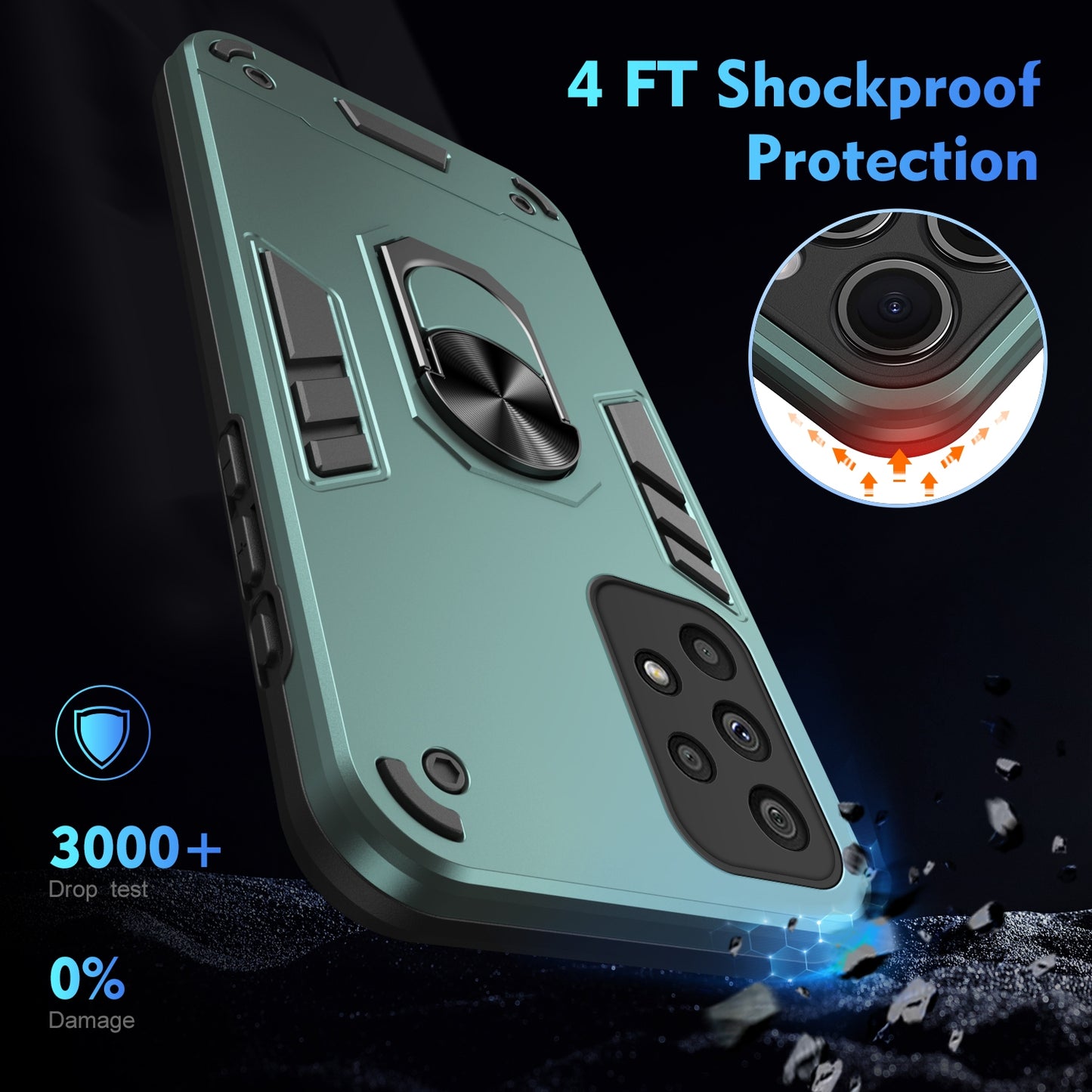 Shockproof Samsung Galaxy A73 5G Phone Case with 360° Rotatable Metal Ring Holder, Magnetic Car Mount Stand, Ultra-Thin PC & Silicone Protection Cover