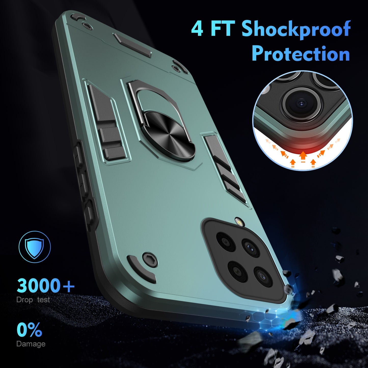 Shockproof Samsung Galaxy M53 5G Phone Case with 360° Rotatable Metal Ring Holder, Magnetic Car Mount Stand, Ultra-Thin PC & Silicone Protection Cover