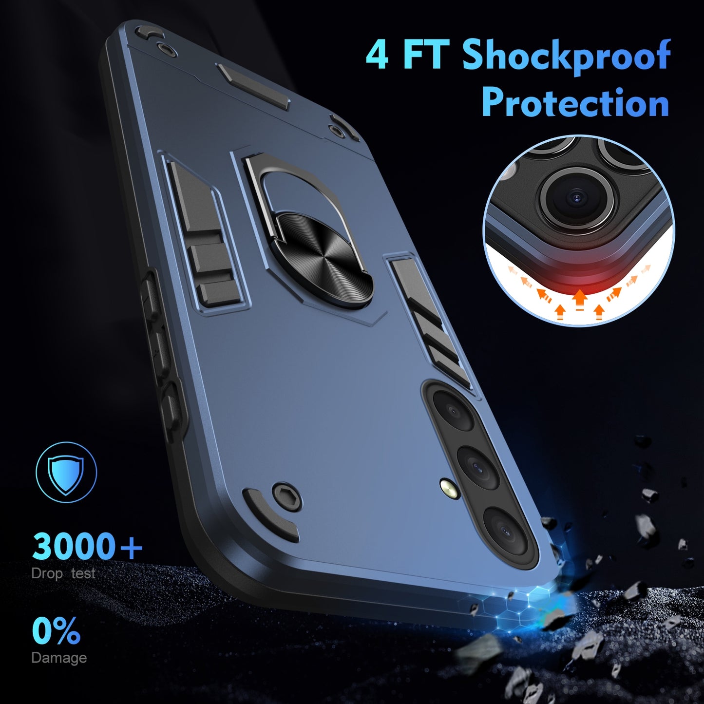 Shockproof Samsung Galaxy M54 Phone Case with 360° Rotatable Metal Ring Holder, Magnetic Car Mount Stand, Ultra-Thin PC & Silicone Protection Cover