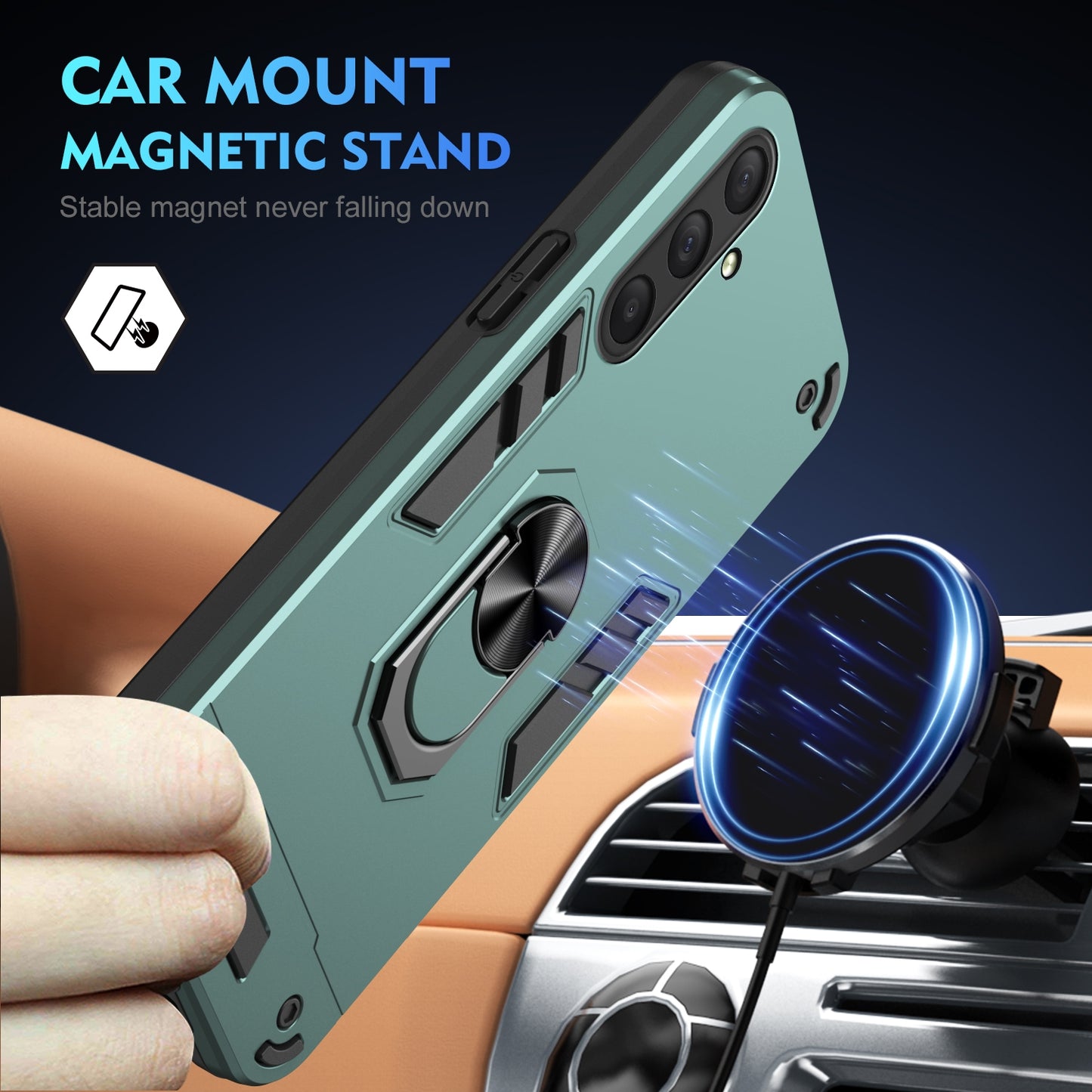 Shockproof Samsung Galaxy M54 Phone Case with 360° Rotatable Metal Ring Holder, Magnetic Car Mount Stand, Ultra-Thin PC & Silicone Protection Cover