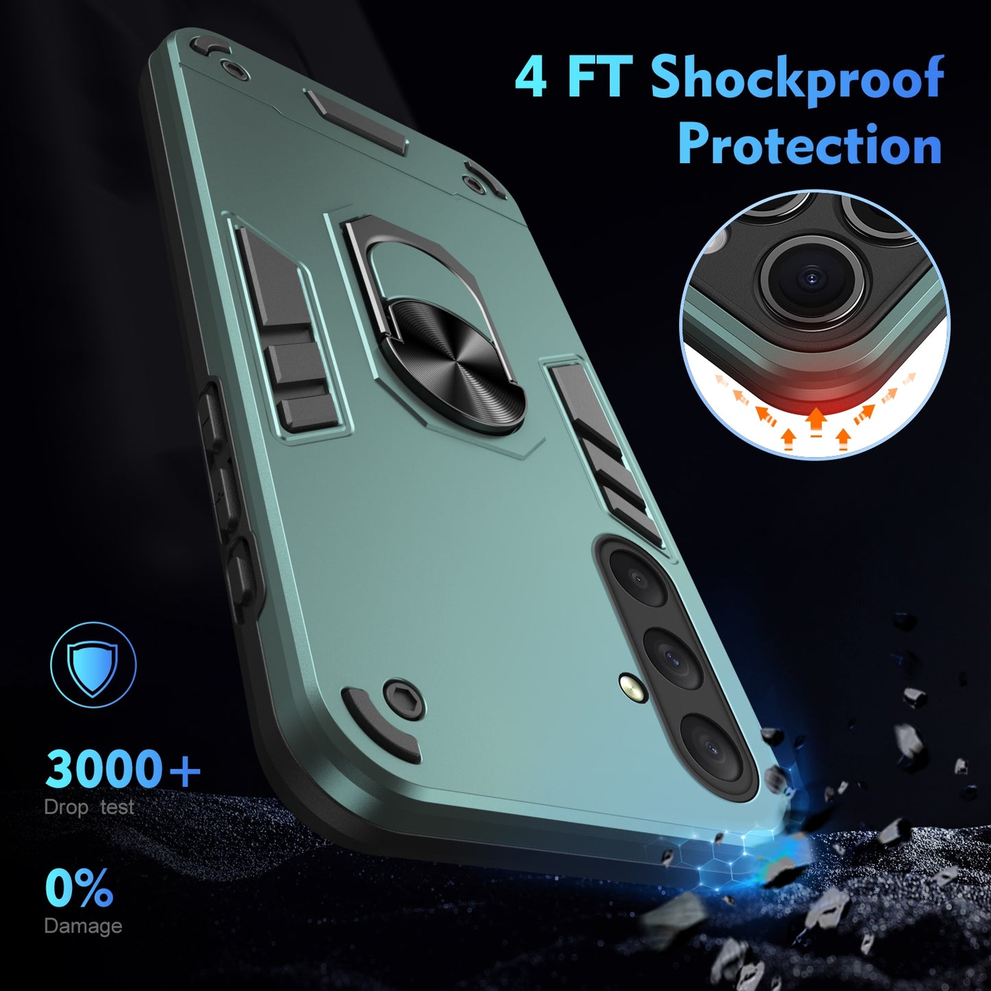 Shockproof Samsung Galaxy M54 Phone Case with 360° Rotatable Metal Ring Holder, Magnetic Car Mount Stand, Ultra-Thin PC & Silicone Protection Cover