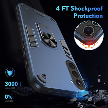 Shockproof Samsung Galaxy S23 5G Phone Case with 360° Rotatable Metal Ring Holder, Magnetic Car Mount Stand, Ultra-Thin PC & Silicone Protection Cover