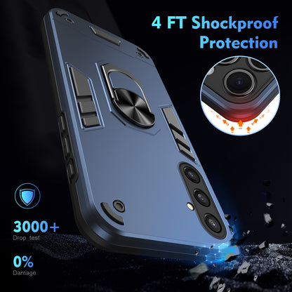 Shockproof Samsung Galaxy S23 FE 5G Phone Case with 360° Rotatable Metal Ring Holder, Magnetic Car Mount Stand, Ultra-Thin PC & Silicone Protection Cover