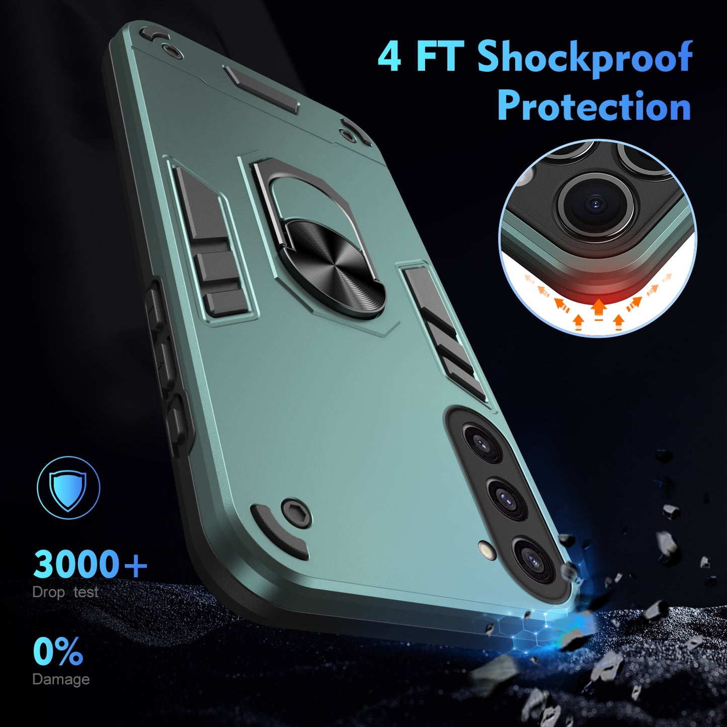 Shockproof Samsung Galaxy S23+ 5G Phone Case with 360° Rotatable Metal Ring Holder, Magnetic Car Mount Stand, Ultra-Thin PC & Silicone Protection Cover