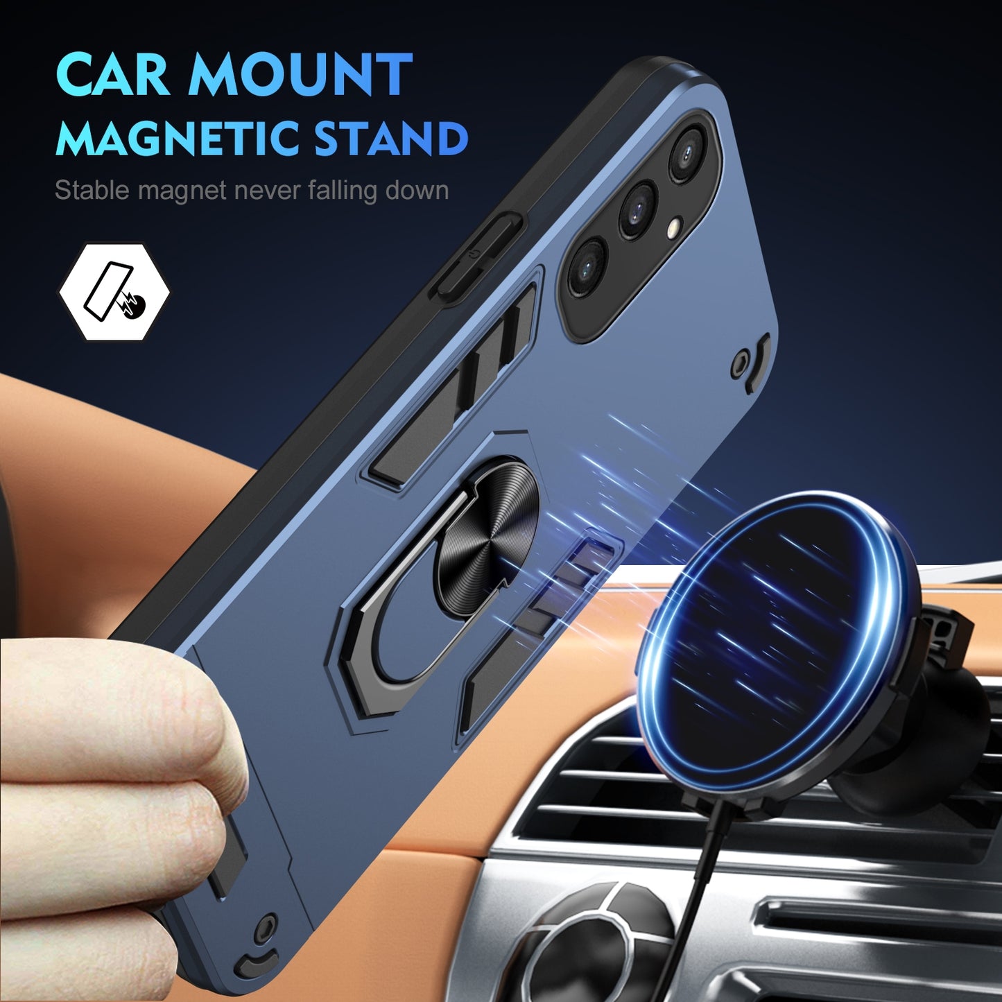 Shockproof Samsung Galaxy S24 5G Phone Case with 360° Rotatable Metal Ring Holder, Magnetic Car Mount Stand, Ultra-Thin PC & Silicone Protection Cover