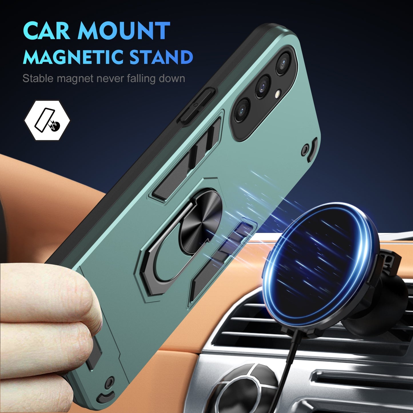 Shockproof Samsung Galaxy S24 5G Phone Case with 360° Rotatable Metal Ring Holder, Magnetic Car Mount Stand, Ultra-Thin PC & Silicone Protection Cover