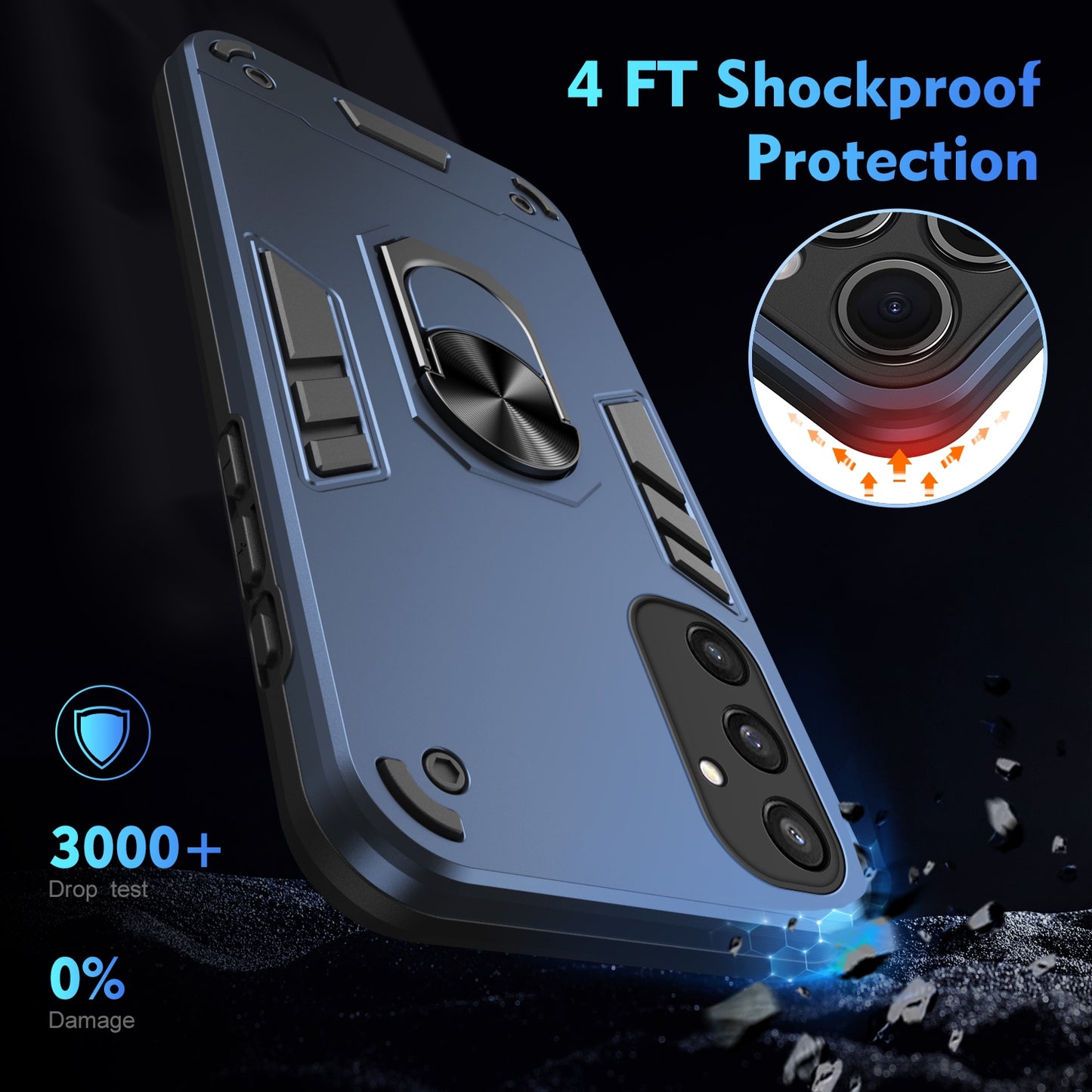 Shockproof Samsung Galaxy S24+ 5G Phone Case with 360° Rotatable Metal Ring Holder, Magnetic Car Mount Stand, Ultra-Thin PC & Silicone Protection Cover