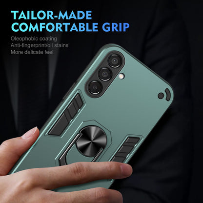 Shockproof Samsung Galaxy M15 Phone Case with 360° Rotatable Metal Ring Holder, Magnetic Car Mount Stand, Ultra-Thin PC & Silicone Protection Cover