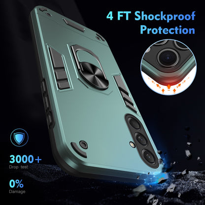 Shockproof Samsung Galaxy M55 Phone Case with 360° Rotatable Metal Ring Holder, Magnetic Car Mount Stand, Ultra-Thin PC & Silicone Protection Cover