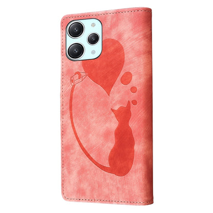 Xiaomi Redmi 12 Heart & Cat Embossed Multi-Functional Pen Leather Wallet Phone Case with Stand and Card Slots