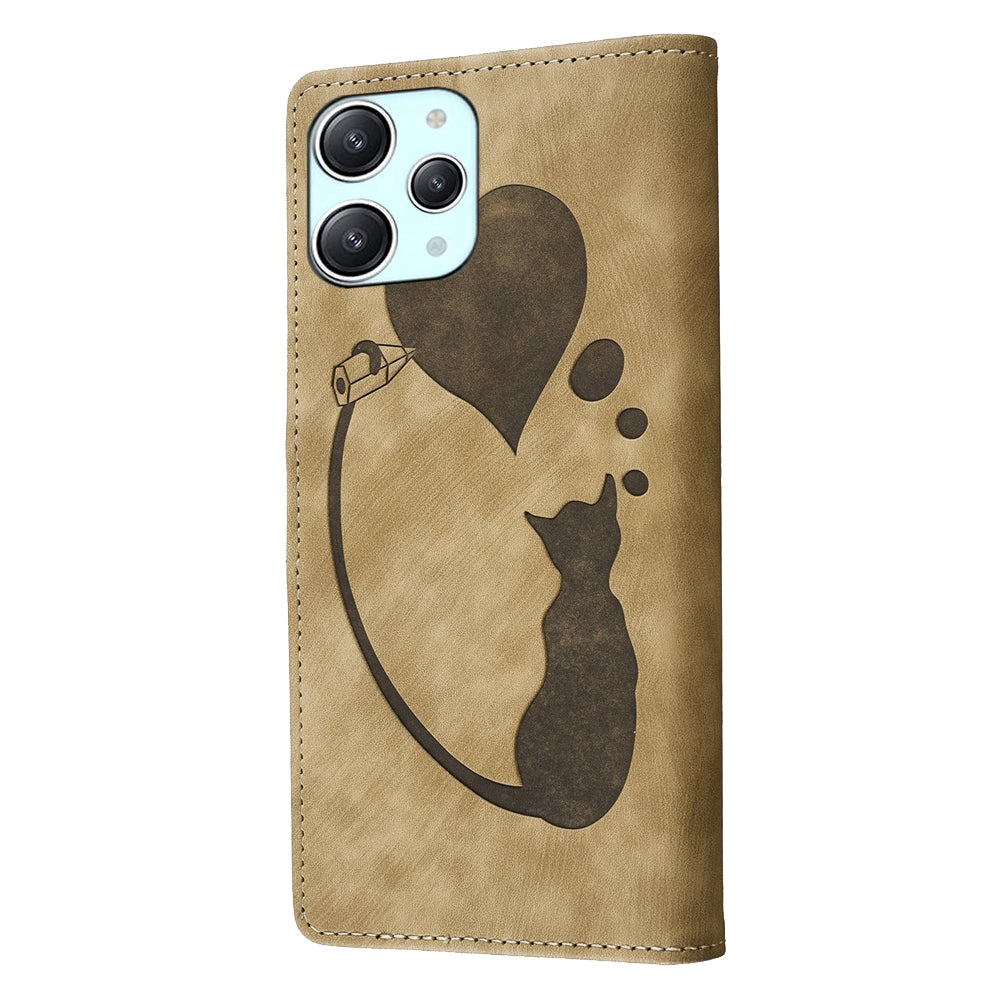 Xiaomi Redmi 12 Heart & Cat Embossed Multi-Functional Pen Leather Wallet Phone Case with Stand and Card Slots