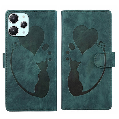 Xiaomi Redmi 12 Heart & Cat Embossed Multi-Functional Pen Leather Wallet Phone Case with Stand and Card Slots