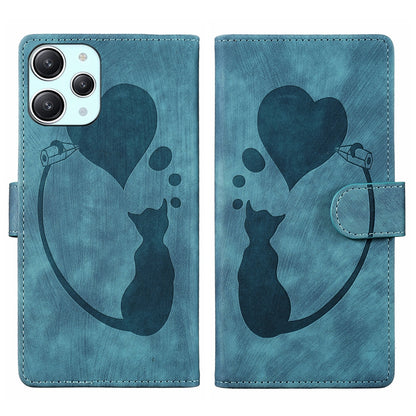 Xiaomi Redmi 12 Heart & Cat Embossed Multi-Functional Pen Leather Wallet Phone Case with Stand and Card Slots