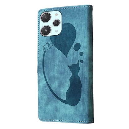 Xiaomi Redmi 12 Heart & Cat Embossed Multi-Functional Pen Leather Wallet Phone Case with Stand and Card Slots